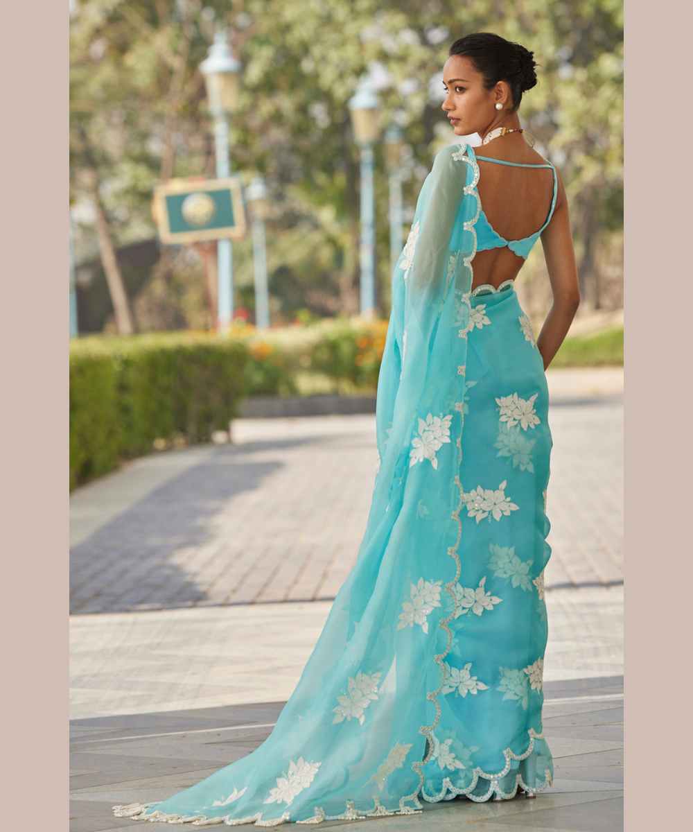 Blue Flower Saree Set