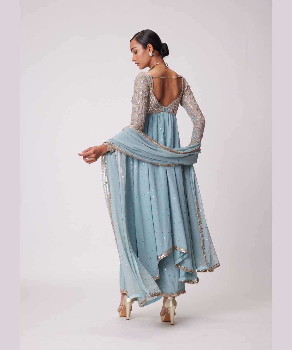 POWDER BLUE HIGH LOW KURTA SET - Collection name Jugmug Bride by Vvani Vats