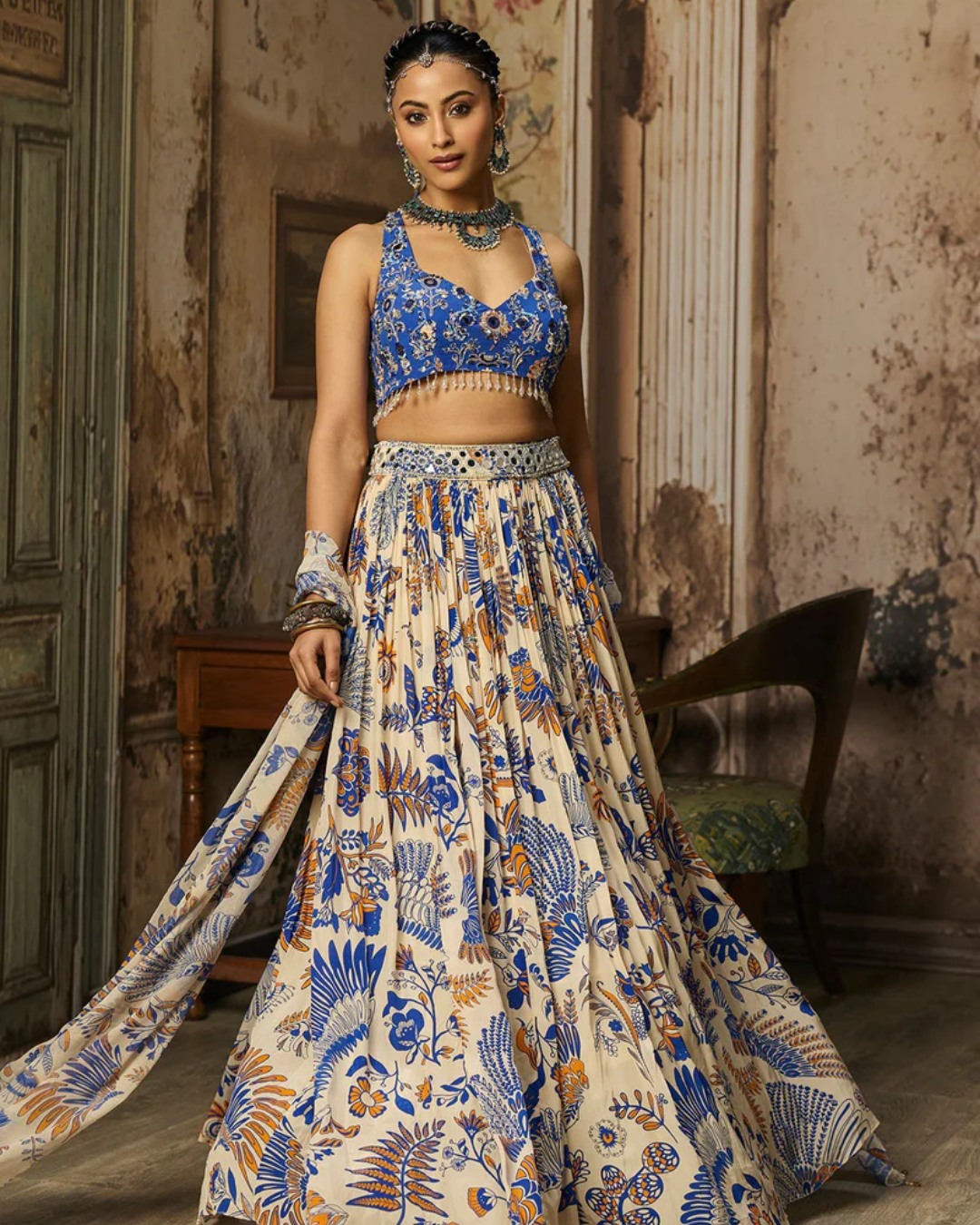 Diya Rajjvir - Ivory Printed And Highlighted Lehenga Set  from Bahaar