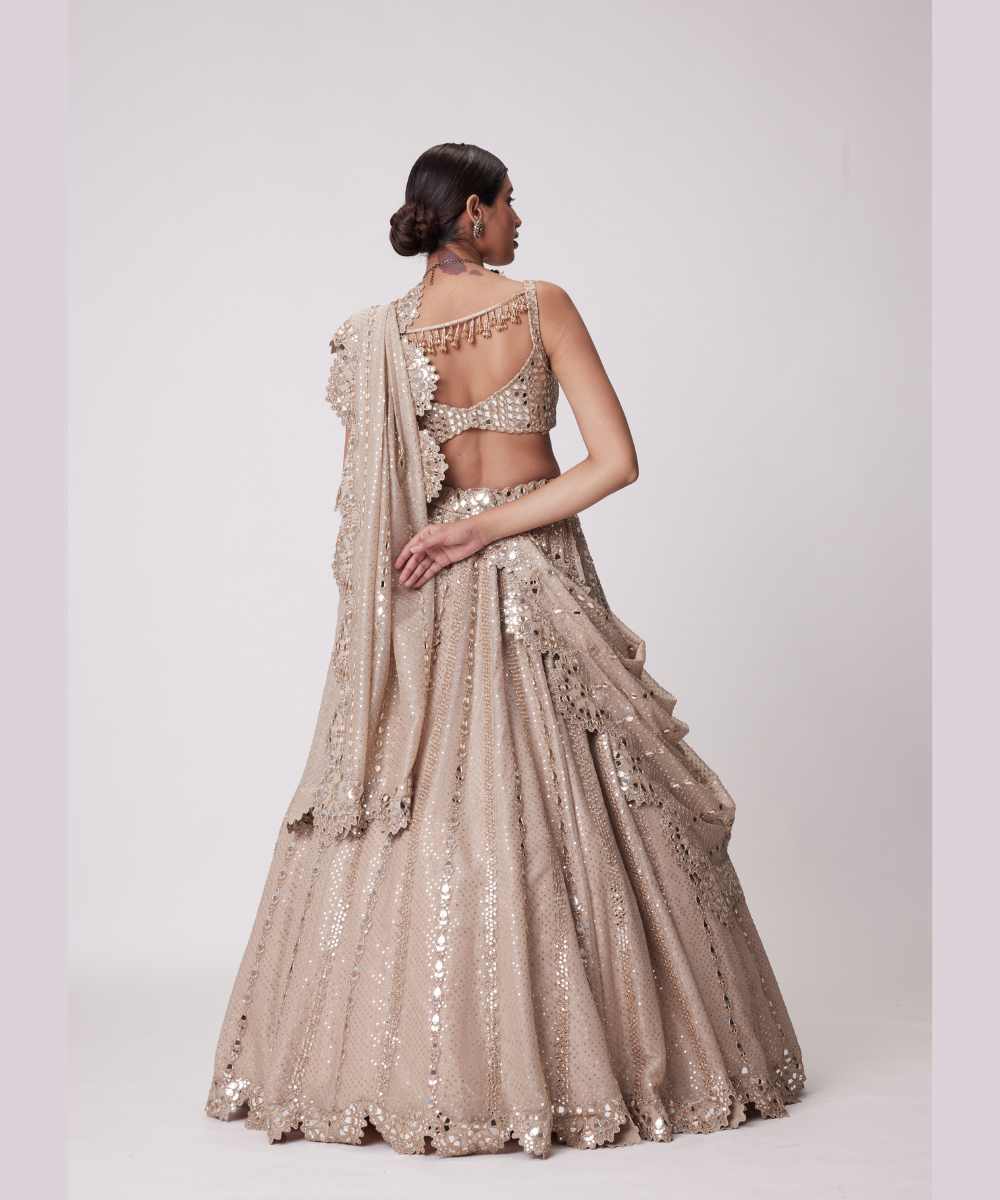 LIGHT BEIGE SEQUIN EMBROIDERED LEHENGA SET - Jugmug Bride by Vvani Vats