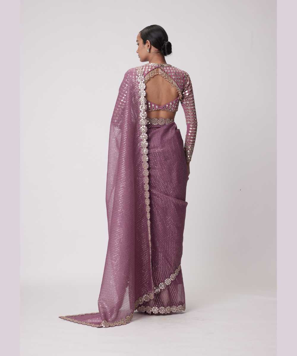 MUD  MAUVE HAND EMBROIDERED SAREE SET -  Jugmug Bride by Vvani Vats