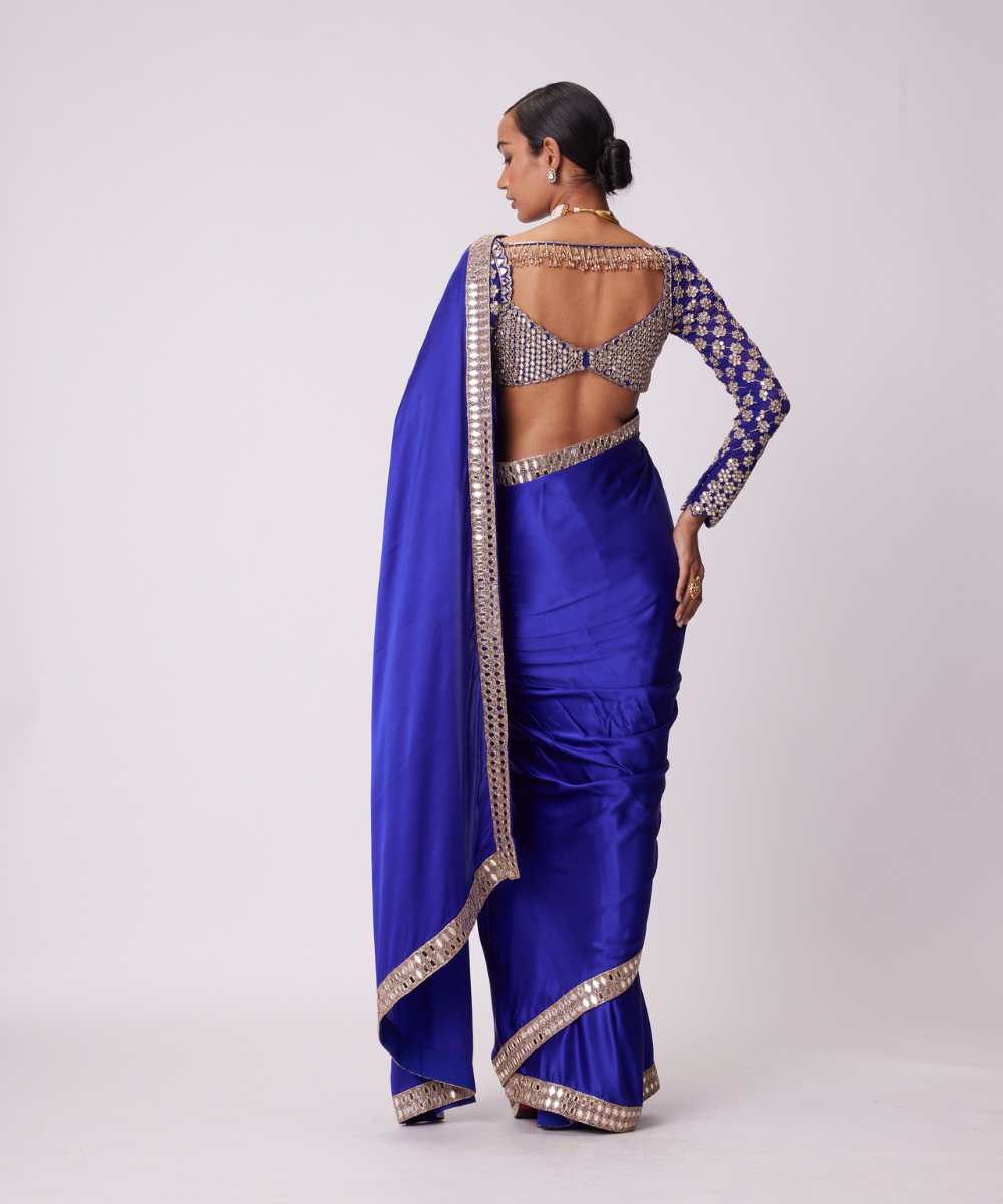 PERSIAN  BLUE SATIN SAREE SET - Collection name Jugmug Bride by Vvani Vats