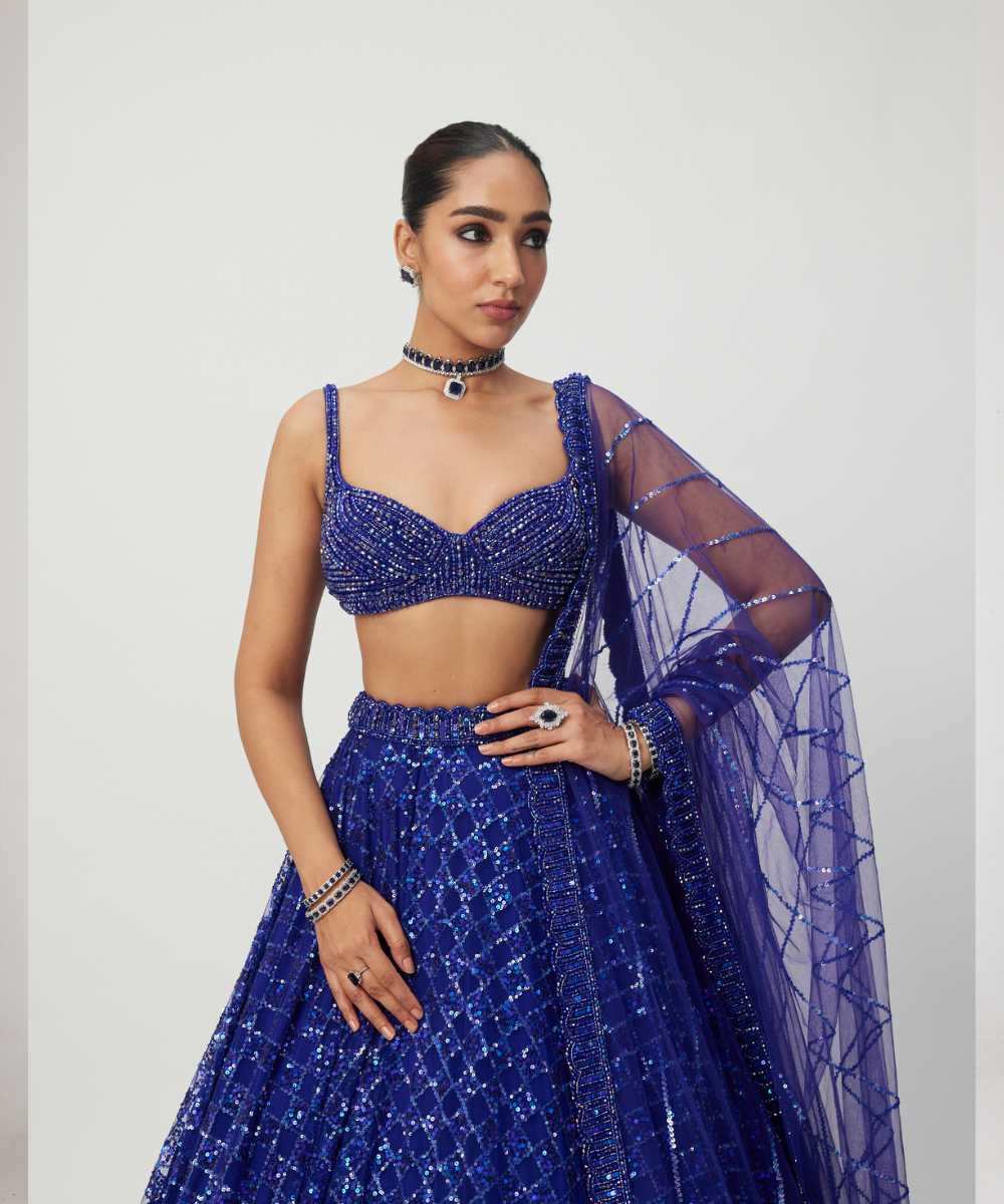 Cocktail Blue Sequins Embroidered Lehenga Set -  Collection name Maya by Vvani Vats