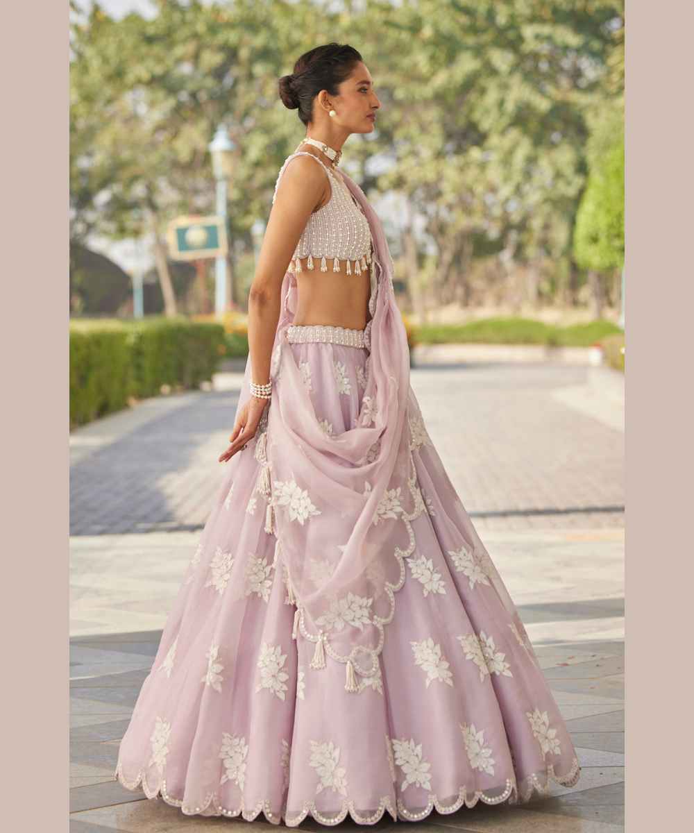 POWDER LILAC FLOWER LEHENGA SET