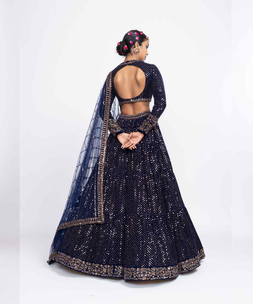 Navy blue dense dot lehnga set