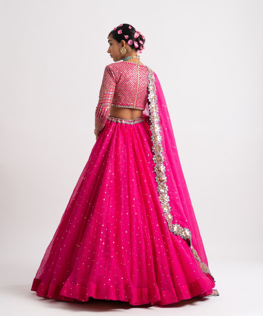 Fuschia Silk Organza Lehenga Set - Collection name Rang by Vvani vats