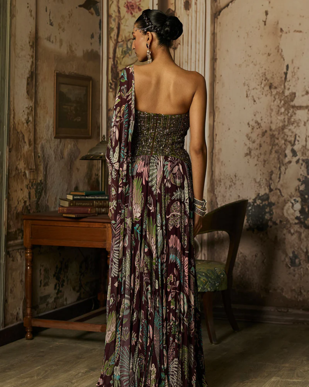 Diya Rajvvir - Plum Print And Highlighted Blouse With Skirt Set from Bahaar