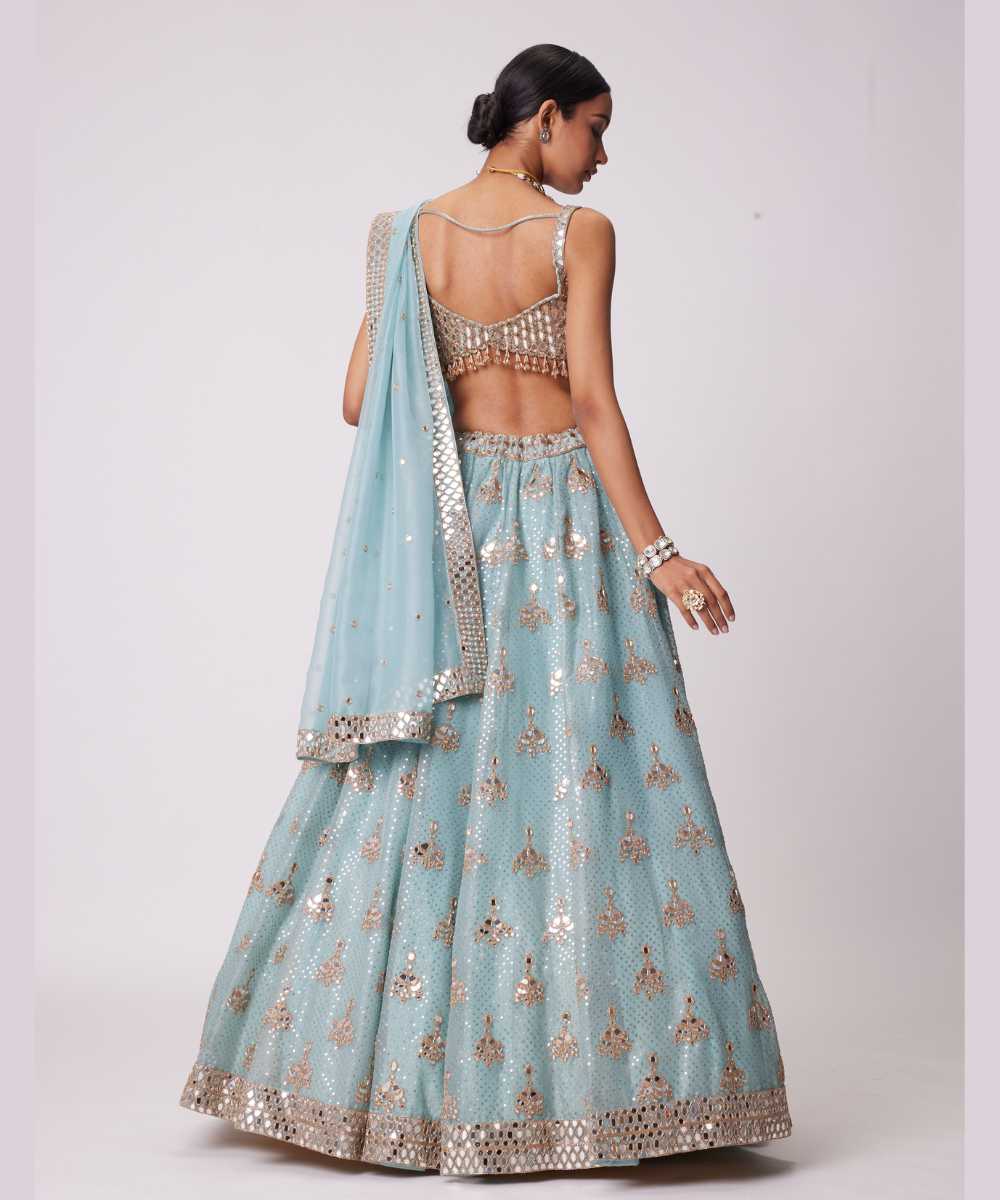 POWDER BLUE ORGANZA SEQUIN EMBROIDERED LEHENGA SET - Collection name Jugmug Bride by Vvani Vats