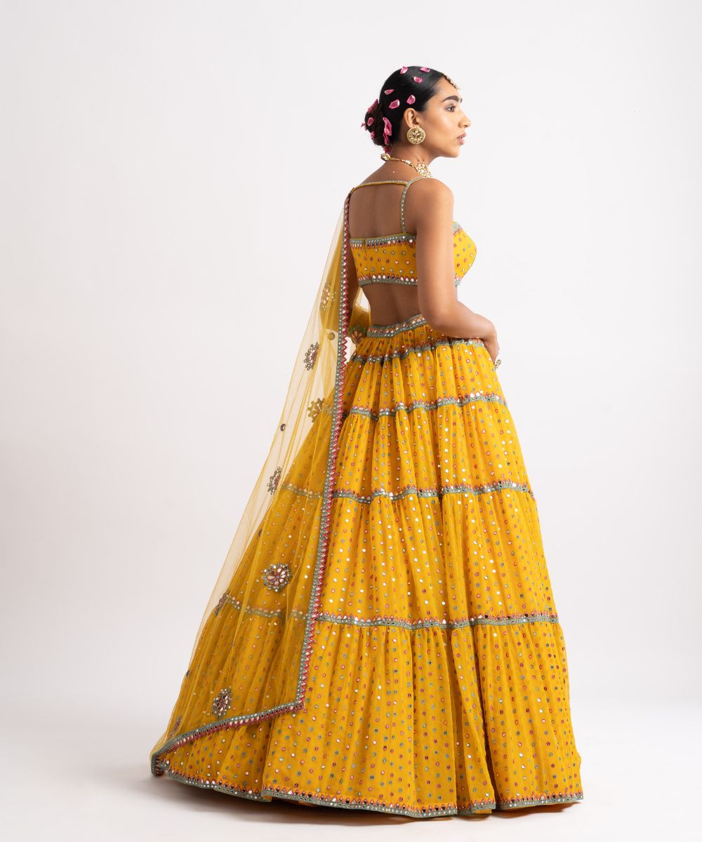 Yellow Noodle Strap Multi Tier Lehenga Set - Collection name Rang by Vvani vats