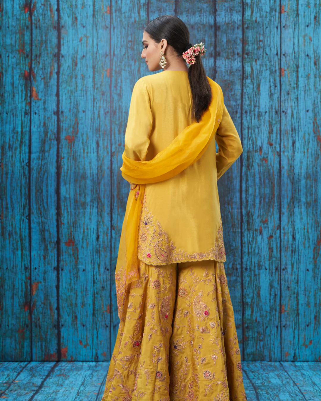 Niti Bothra - Mustard Kairi Buta Jaal Sharara Set (Sale Piece)