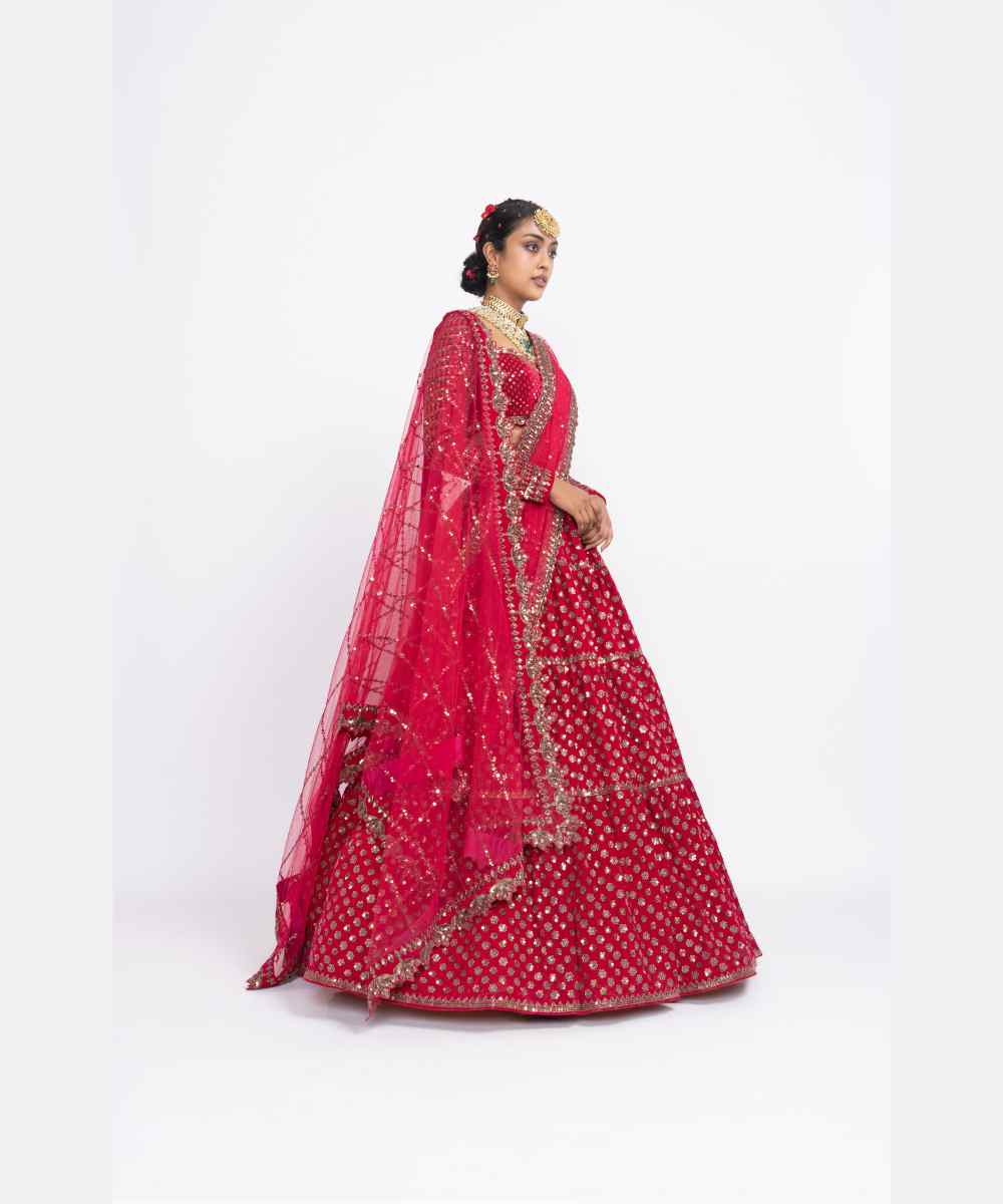 Red floral bridal lehenga set