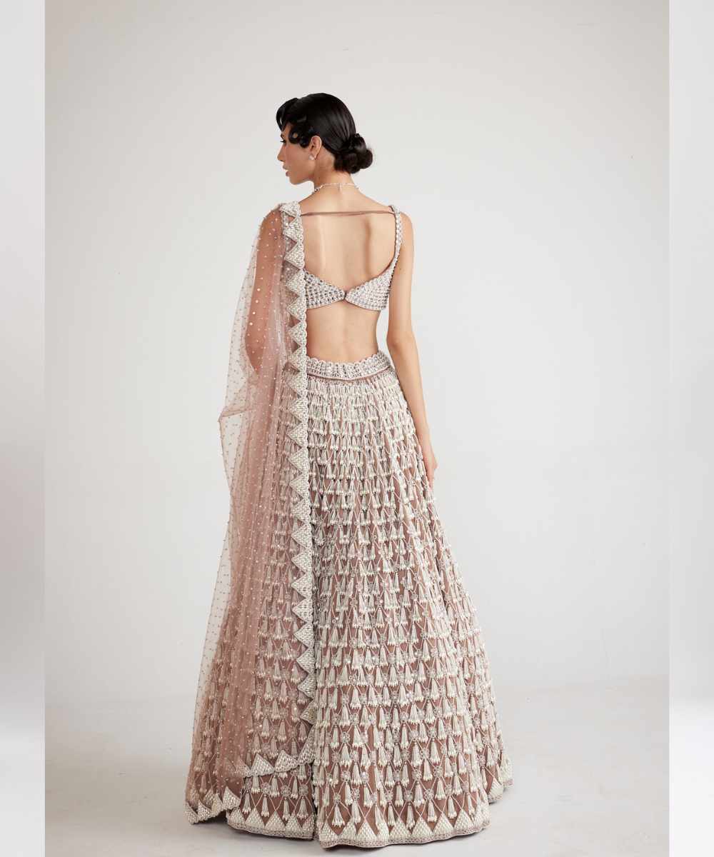 Deep Beige Chandelier Pearl Drop Lehenga Set - Collection name Piroi by Vvani vats