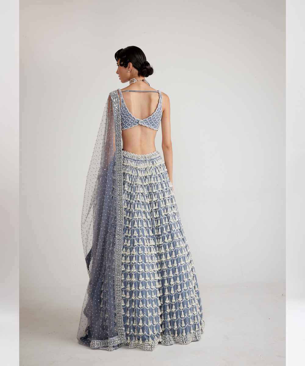Dark Grey Chandelier Pearl Drop Lehenga Set - Collection name Piroi by Vvani vats