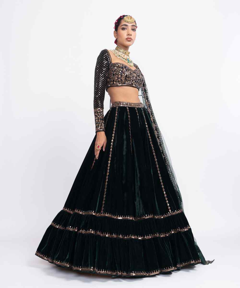 Deep green double tier lehenga set