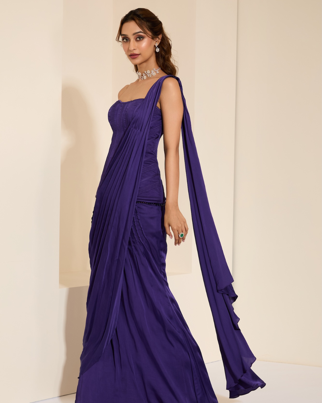 K&A by Karishma and Ashita - Midnight Plum Corset & Drape
