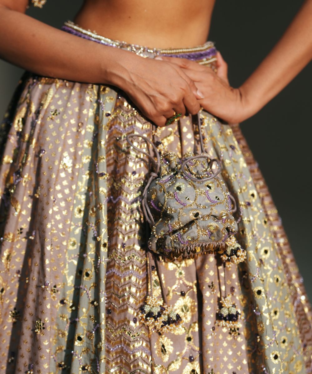 PLATINUM HAND EMBROIDERED POTLI BAG - Mehfil by Mahima Mahajan