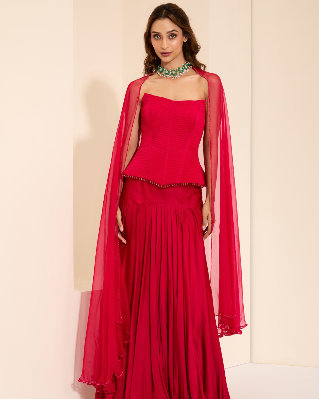 K&A by Karishma and Ashita - Berry Luxe Corset & Drape