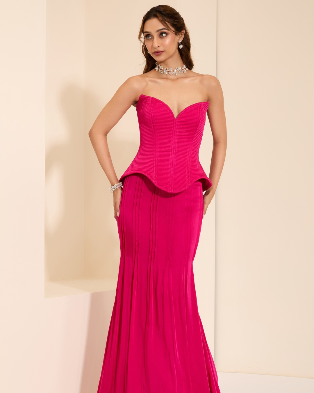 K&A by Karishma and Ashita - Fuchsia Flames Corset and Drape