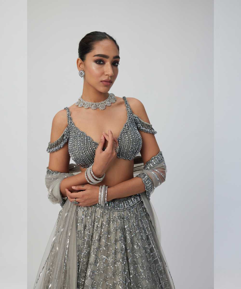 Crystal Grey Sequins embroidered Lehenga Set - Collection name Maya by Vvani Vats
