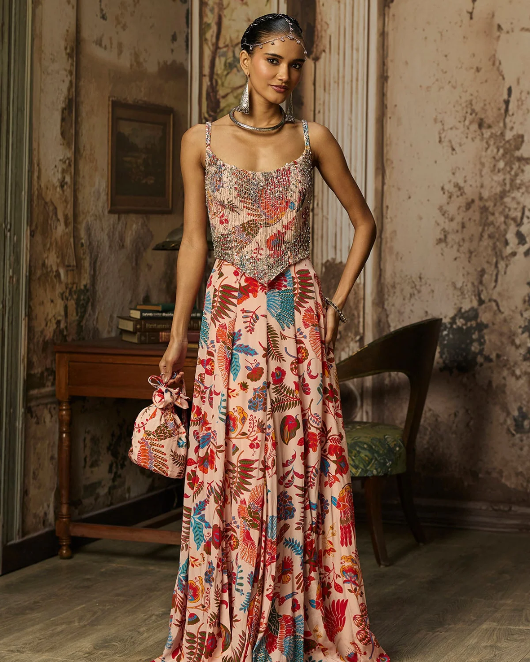 Diya Rajvvir - Blush Pink Printed And Highlighted Corset Gown from Bahaar