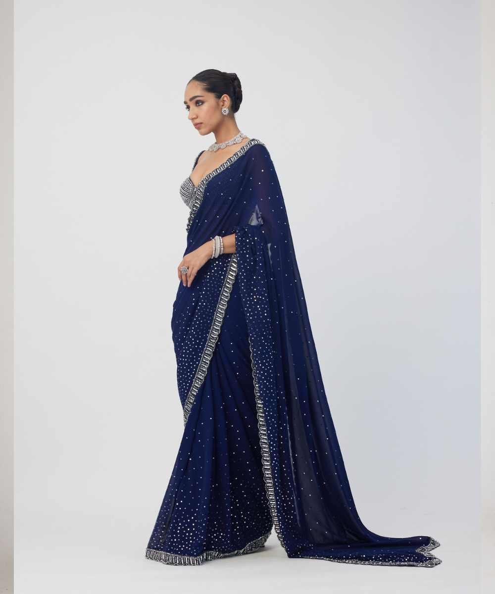Deep Blue Sequins Embroidered Saree - Collection name Maya by Vvani Vats