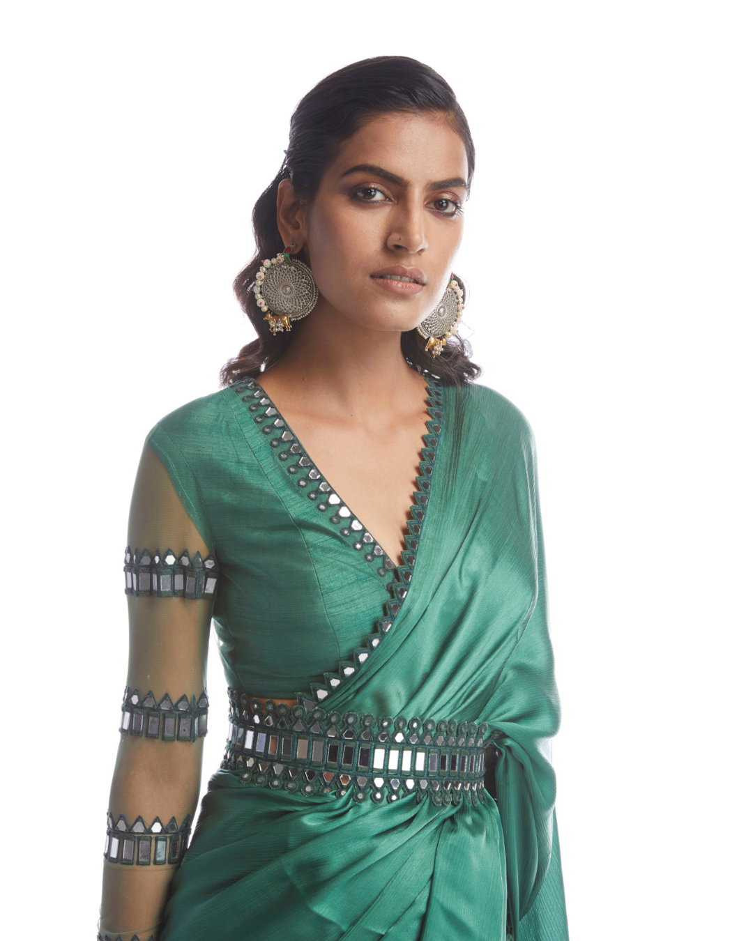 Vvani Vats - Sage Green Satin Chiffon Saree from Chamak