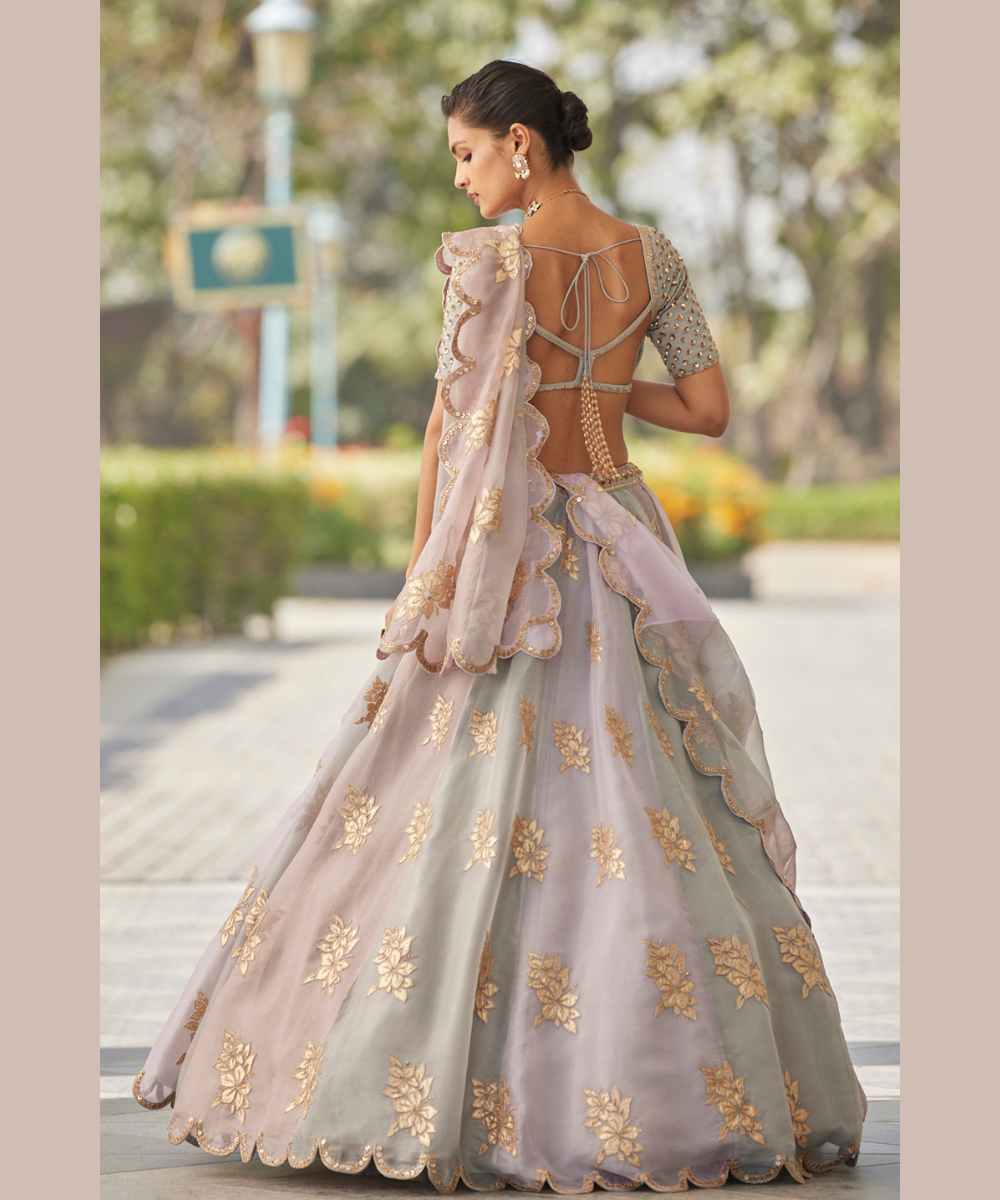 Powder Grey Flower Lehenga Set