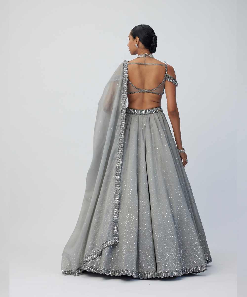 Crystal Grey Sequins Scattered Lehenga Set -  Collection name Maya by Vvani Vats