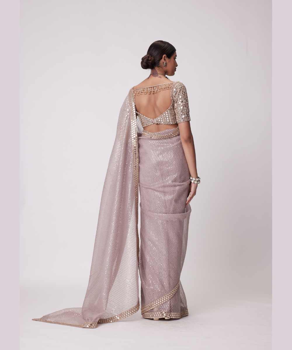 ASH PINK ORGANZA SAREE SET - Jugmug Bride by Vvani Vats