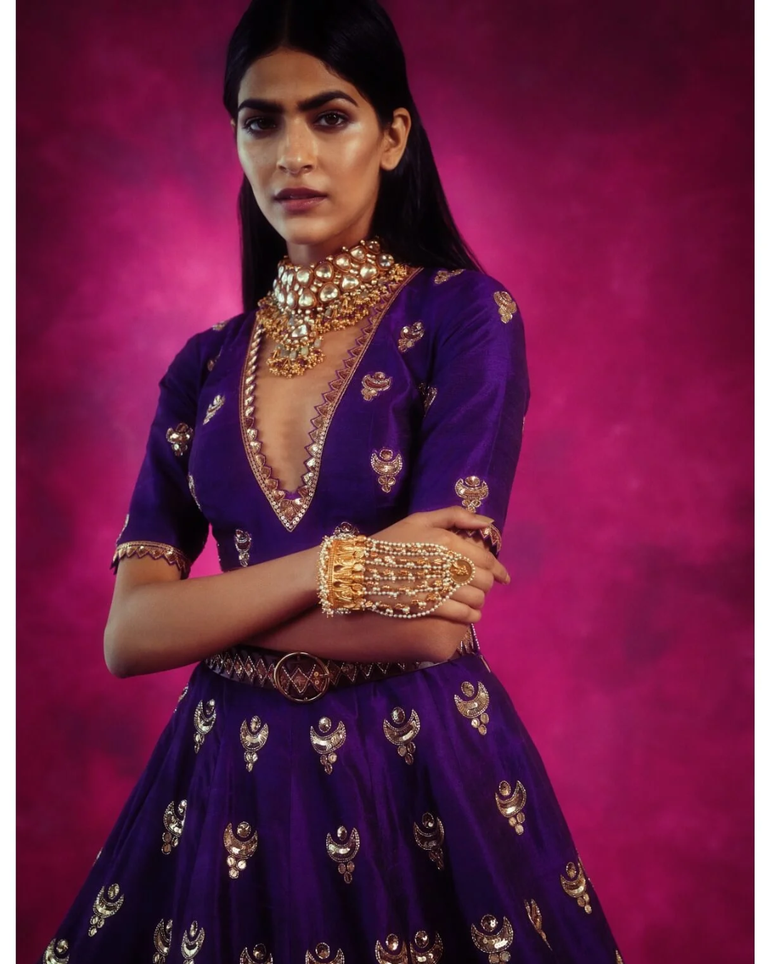 Vvani Vats - Purple Chand Boota Crop Top Skirt Set from Chand
