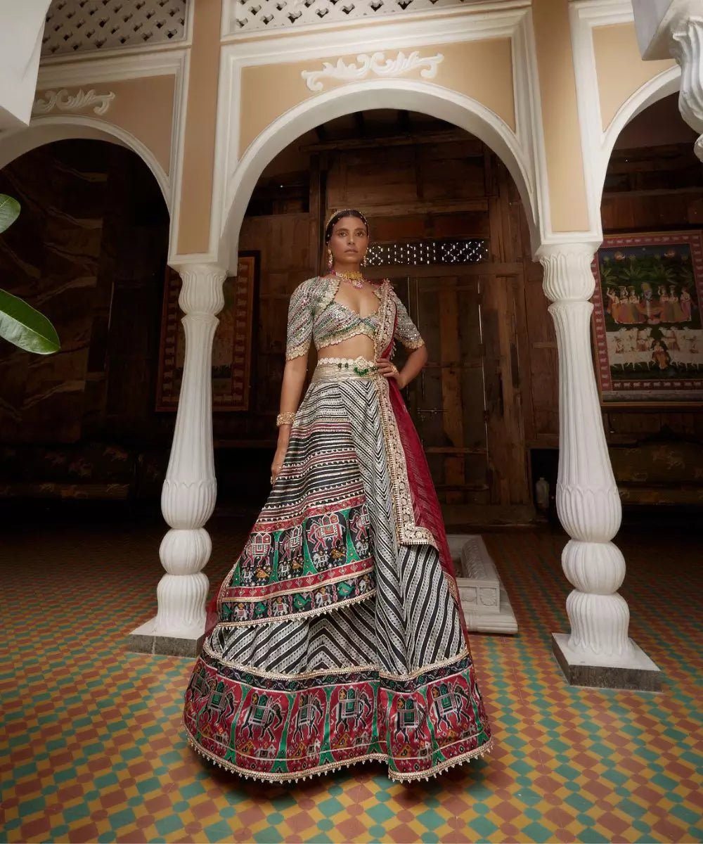 ADITI GUPTA - Abstract stripe Lehenga Set