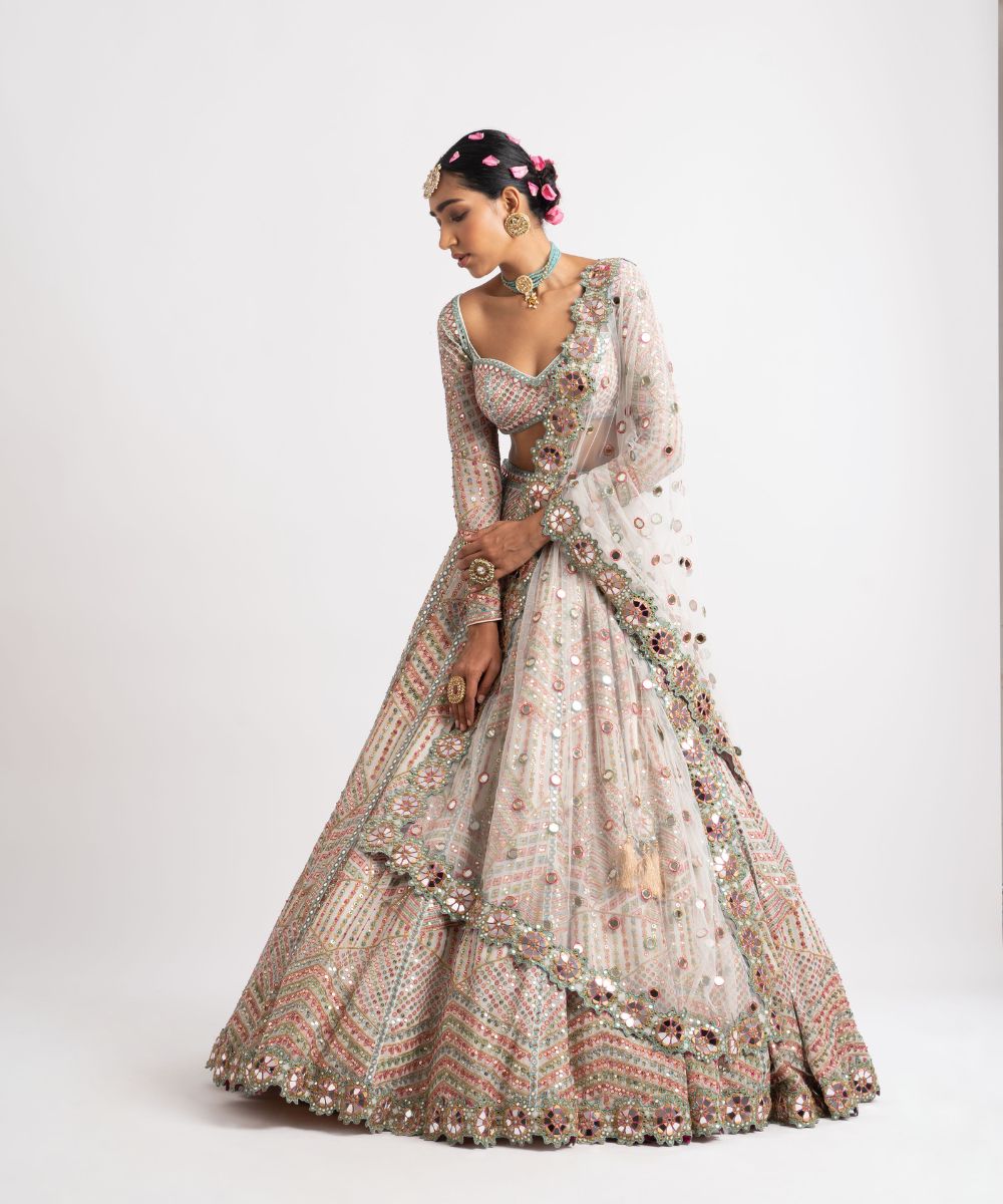 White Heavy Multi Geo Color Lehenga Set - Collection name Rang by Vvani vats