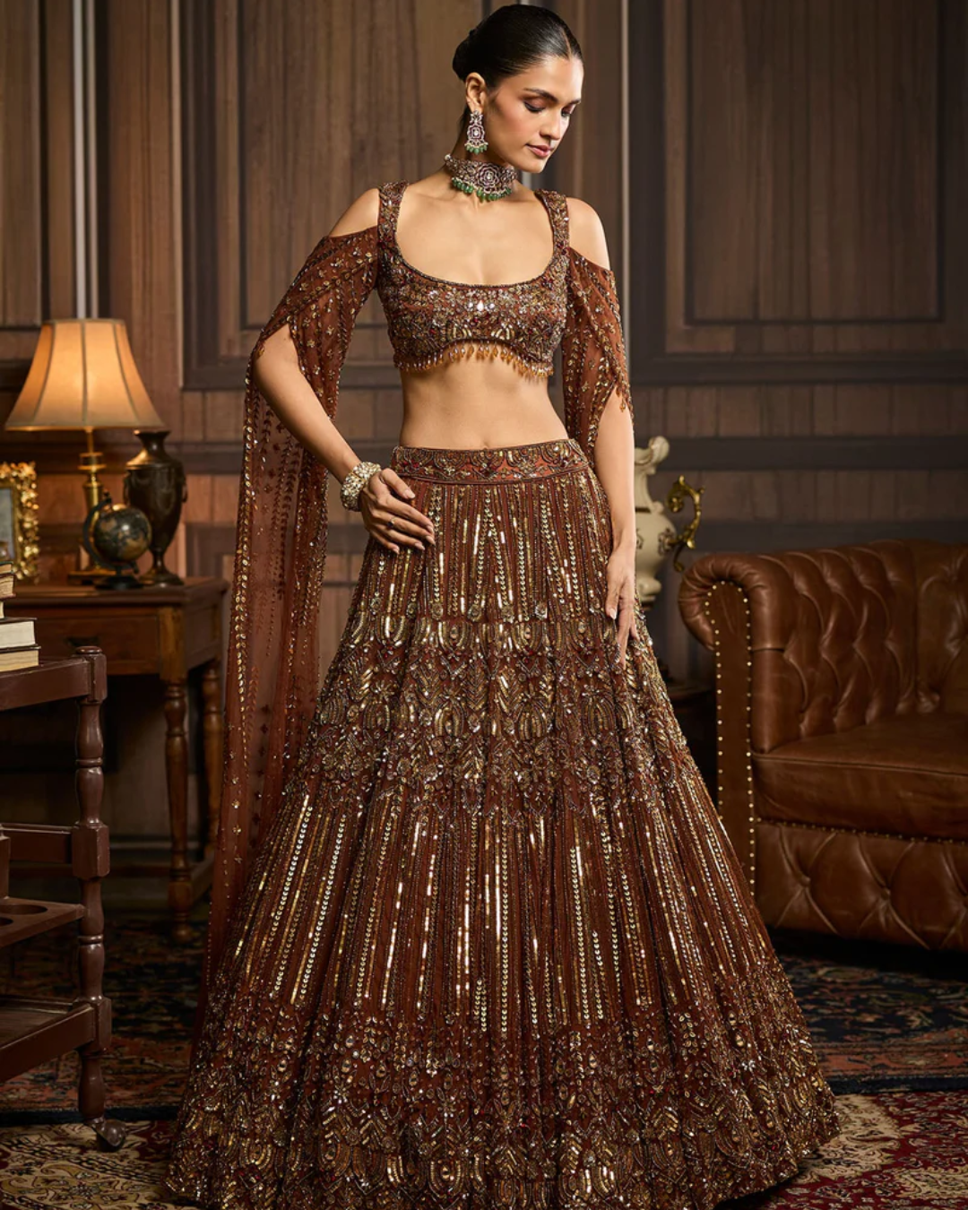 Diya Rajvvir - Metallic Gold Embellished Lehenga Set from Taara