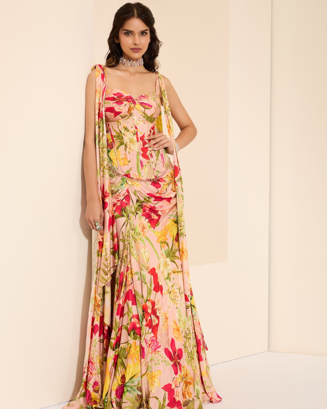 K&A by Karishma and Ashita - Rosy Fantasy Corset & Drape