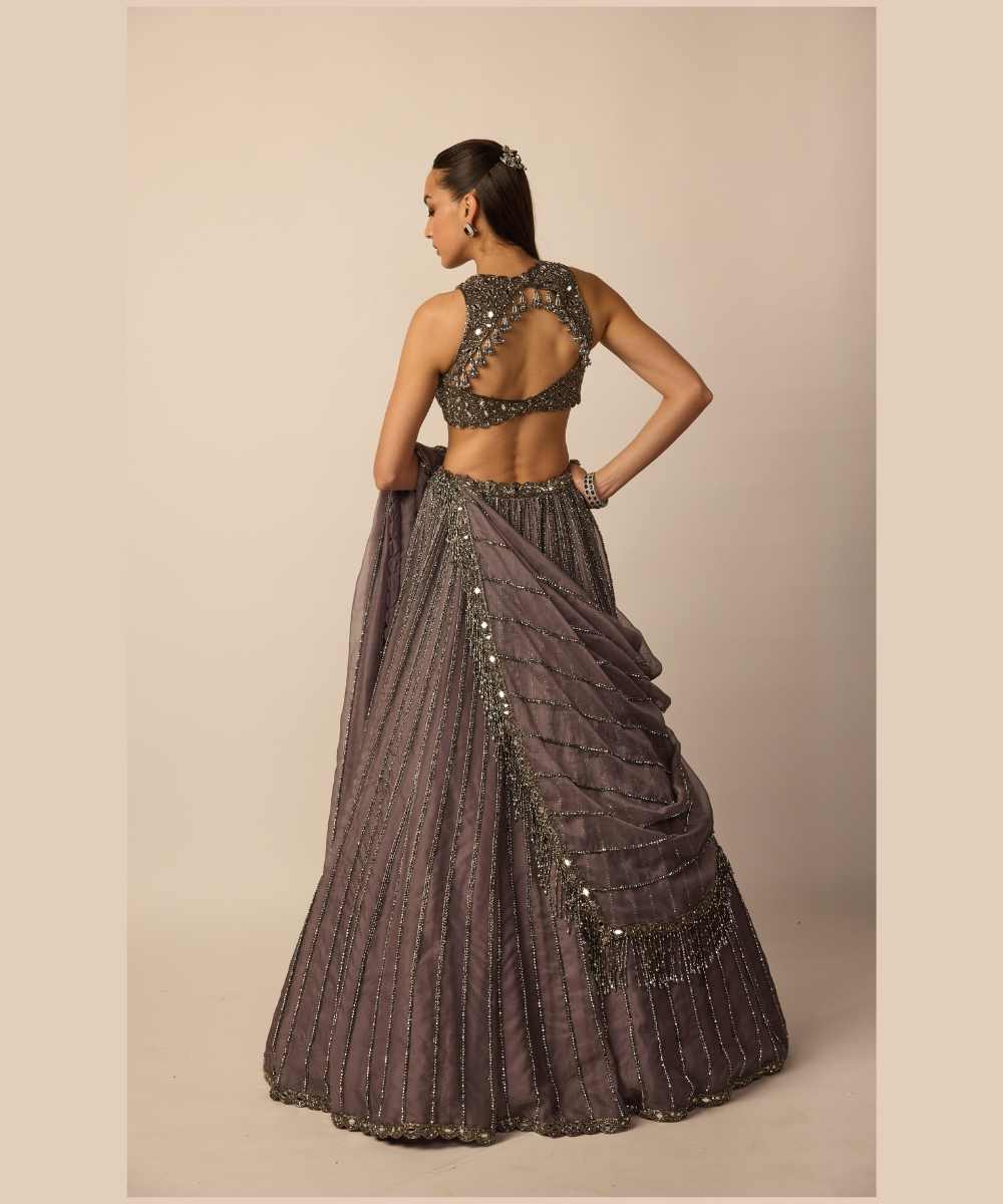 Metallic Grey Linear Lehenga Set