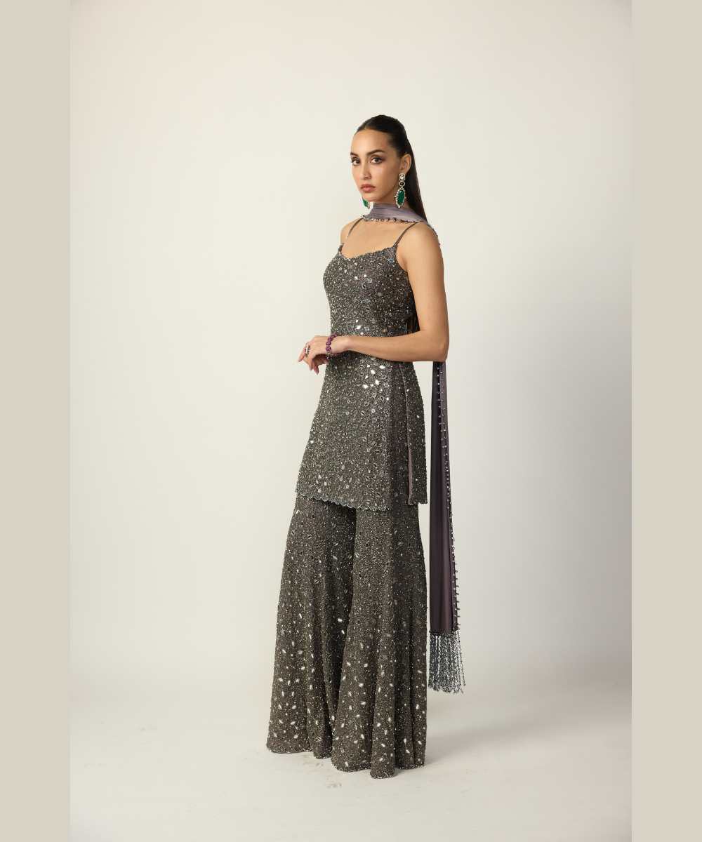 Metallic Grey Sharara With Kurta Set