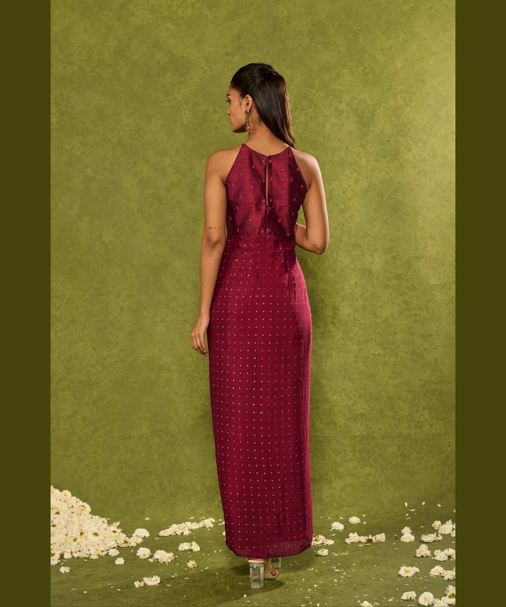 JASMINE COWL DRESS - Cascade gown with a delicately embellished halter-neck bodice - Leher by Chamee and Palak