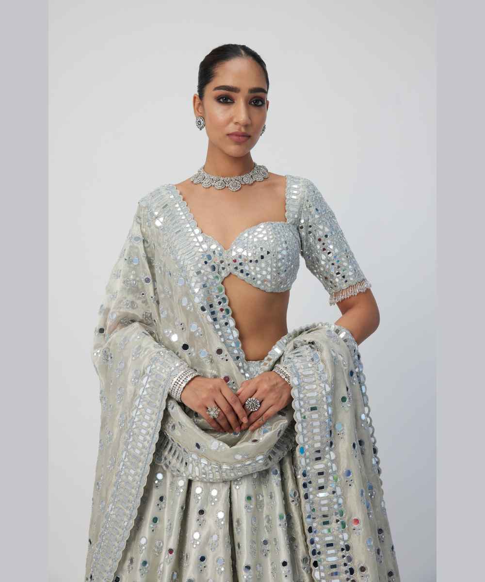 Silver Shimmer Organza  Lehenga Set