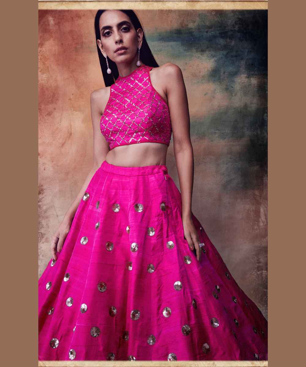 Hot pink crop top skirt set