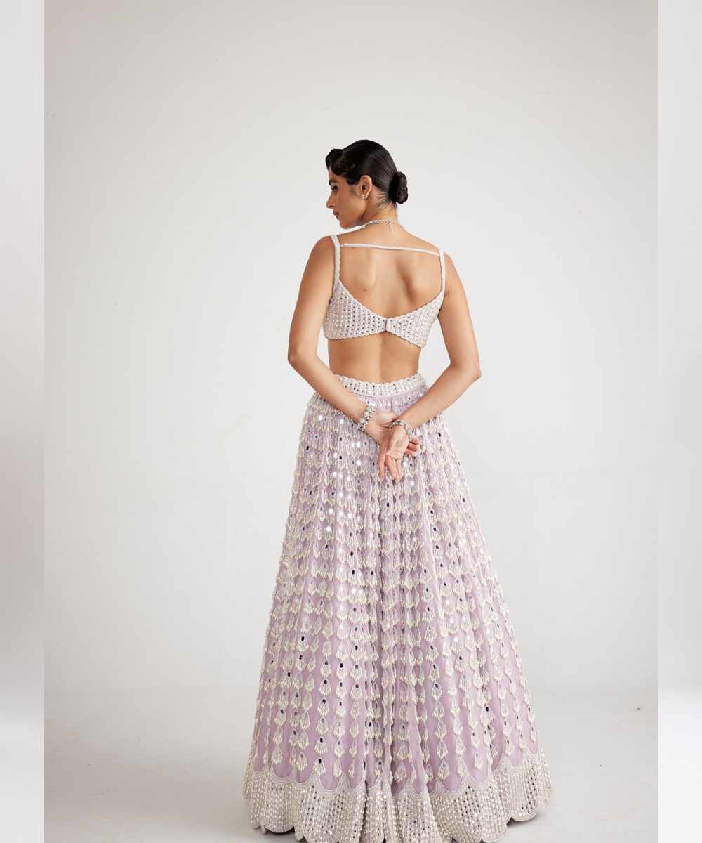 Powder Lilac Chandelier Pearl Drop Lehenga Set - Collection name Piroi by Vvani vats
