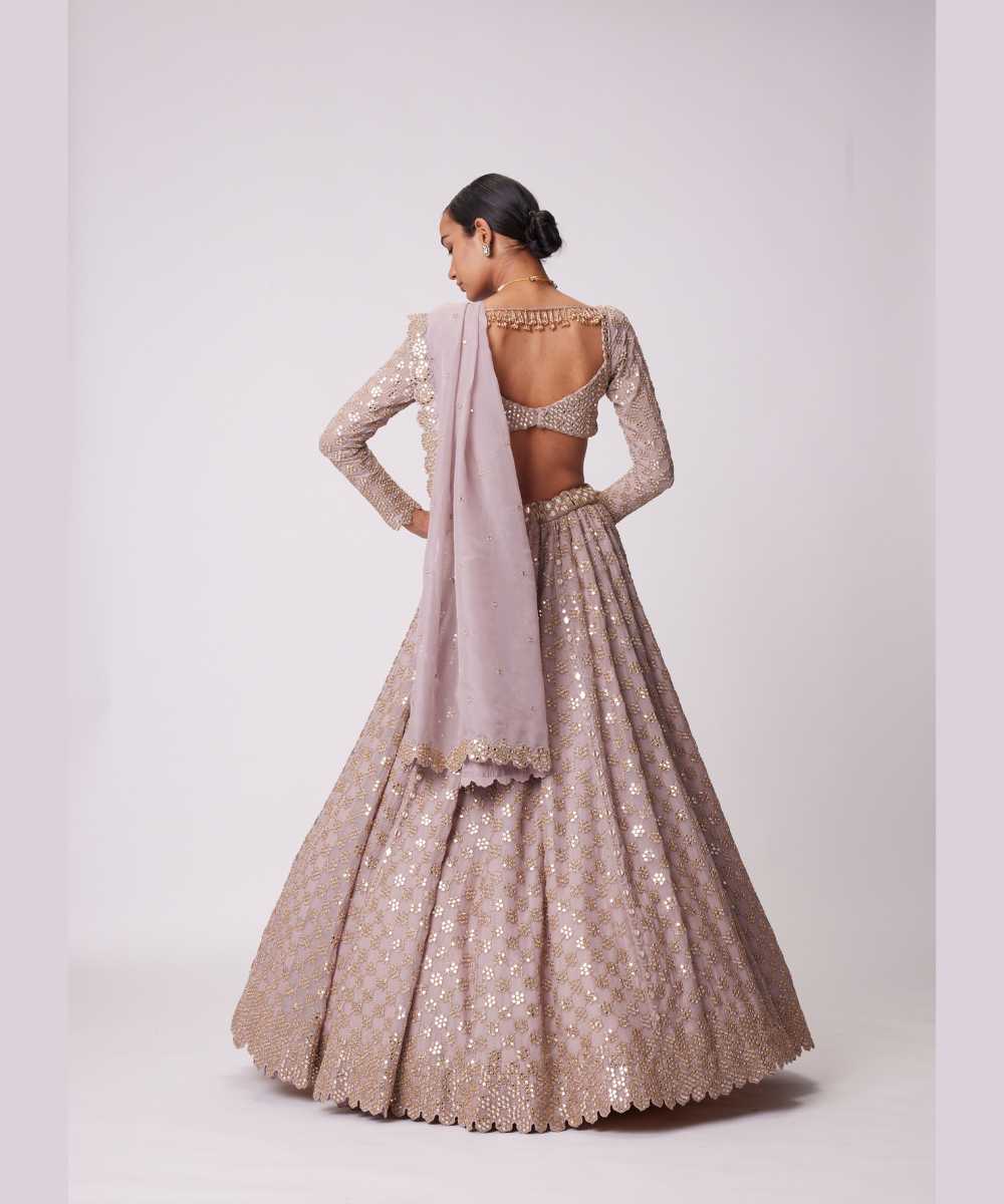 ASH PINK FLOWER EMBROIDERED LEHENGA SET - Collection name Jugmug Bride by Vvani Vats