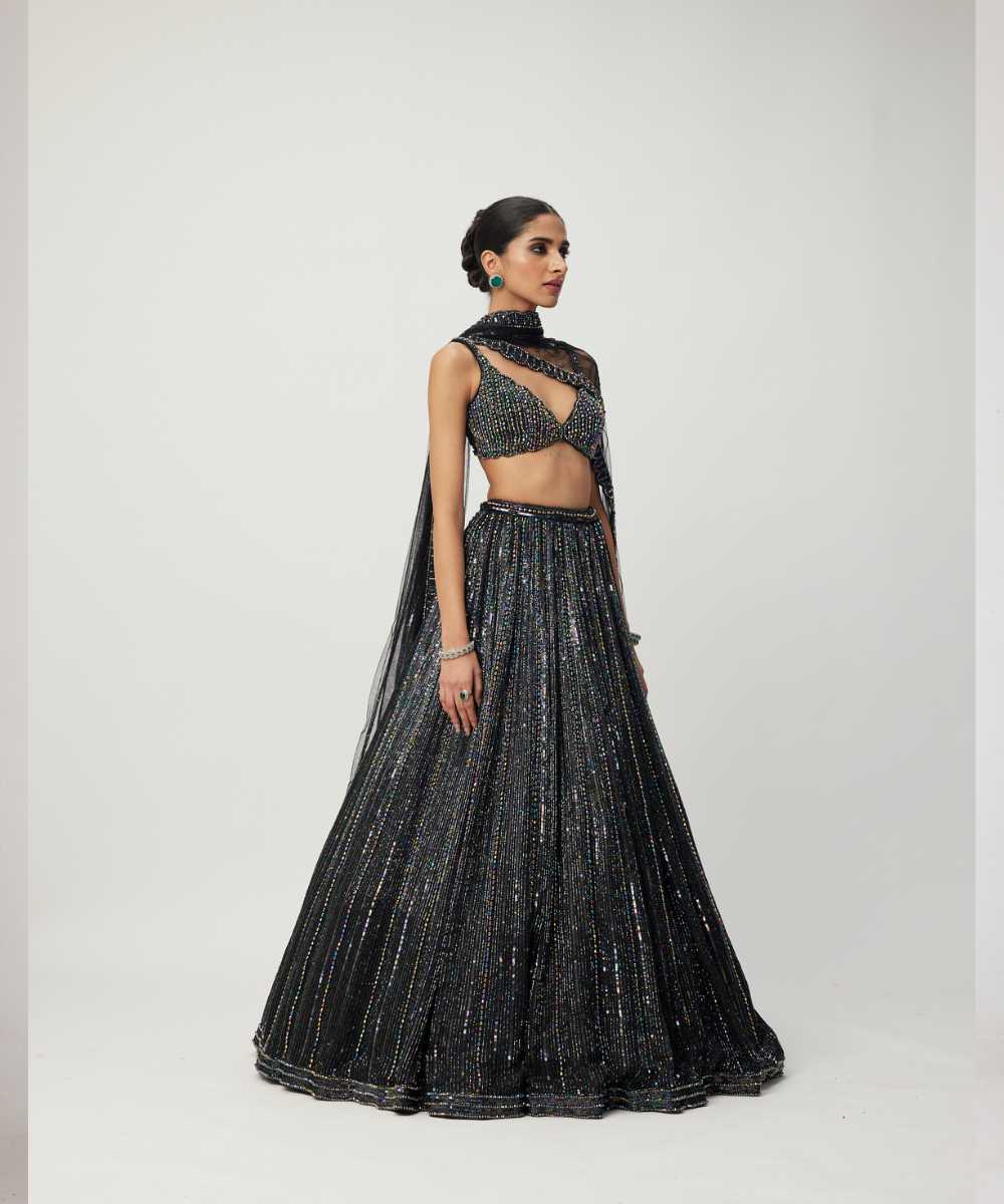 Black crystal Linear Embroidered Lehenga Set - Collection name Maya by Vvani Vats