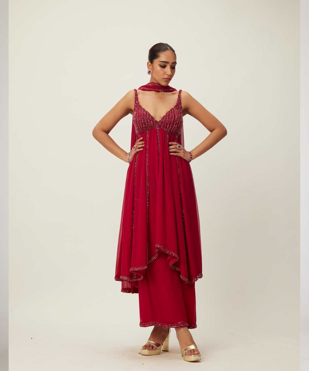 Ruby Red crystal embellished Kurta Set -  Collection name Maya by Vvani Vats