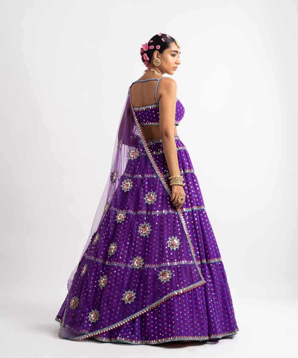 Purple Noodle Strap Multi Tier Lehenga Set