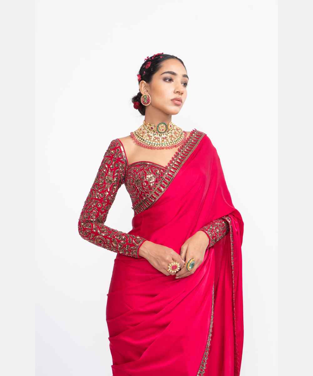 Red sarin saree set