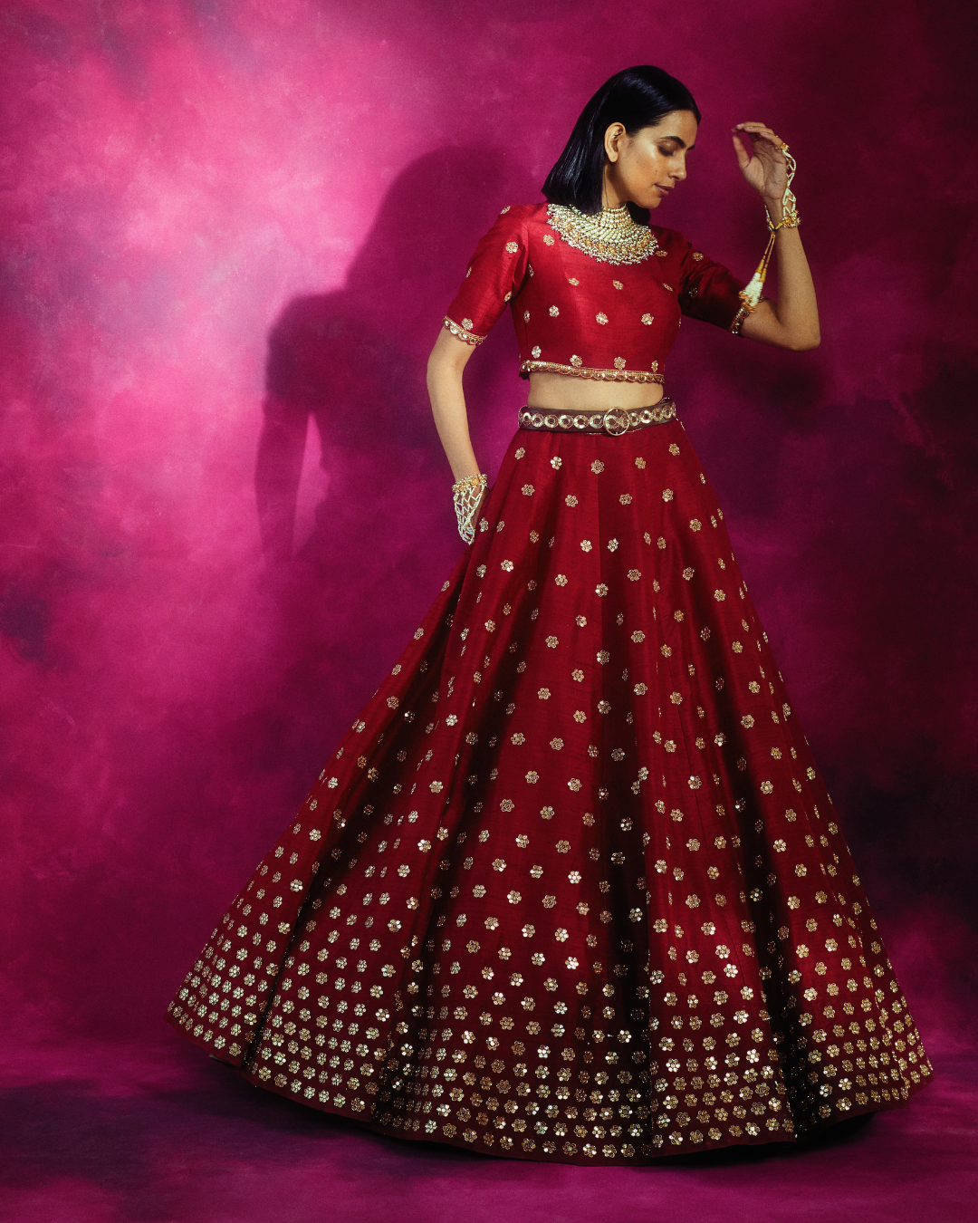 Vvani Vats - Gradation Flower Crop Top Skirt Set from Chand