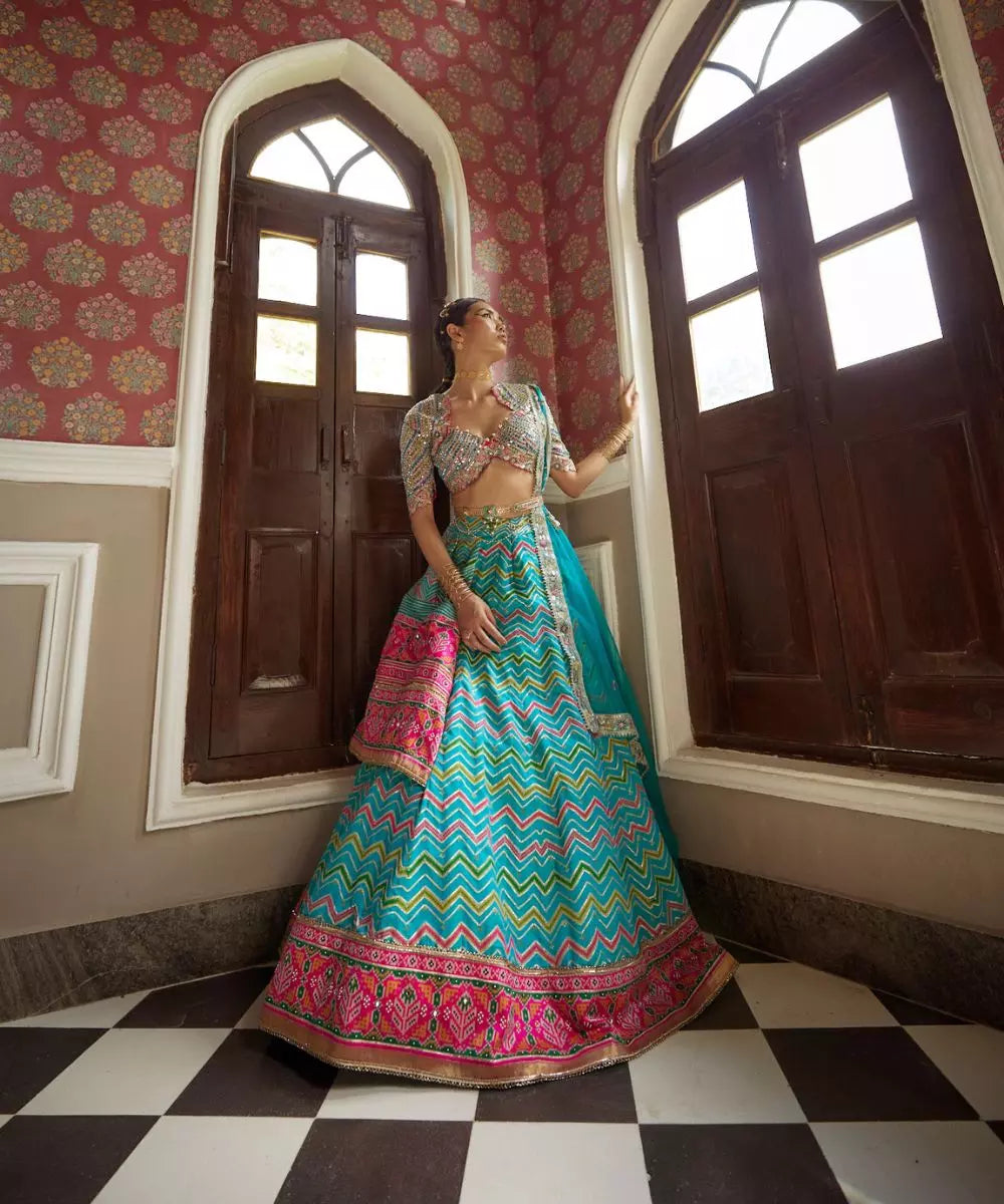 ADITI GUPTA - Blue Abstract Lehenga set