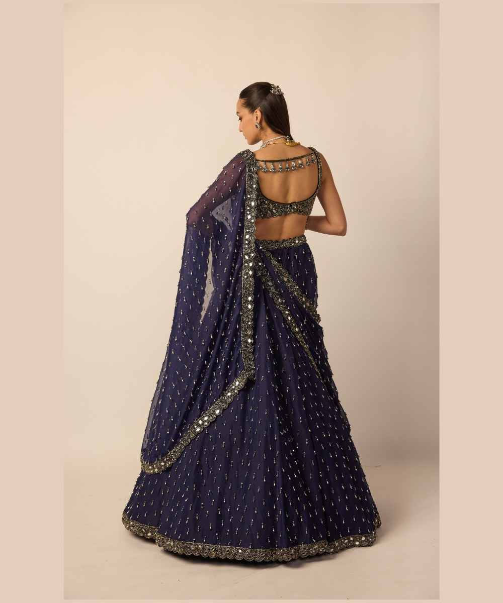 Deep Blue Single Drop Lehenga Set
