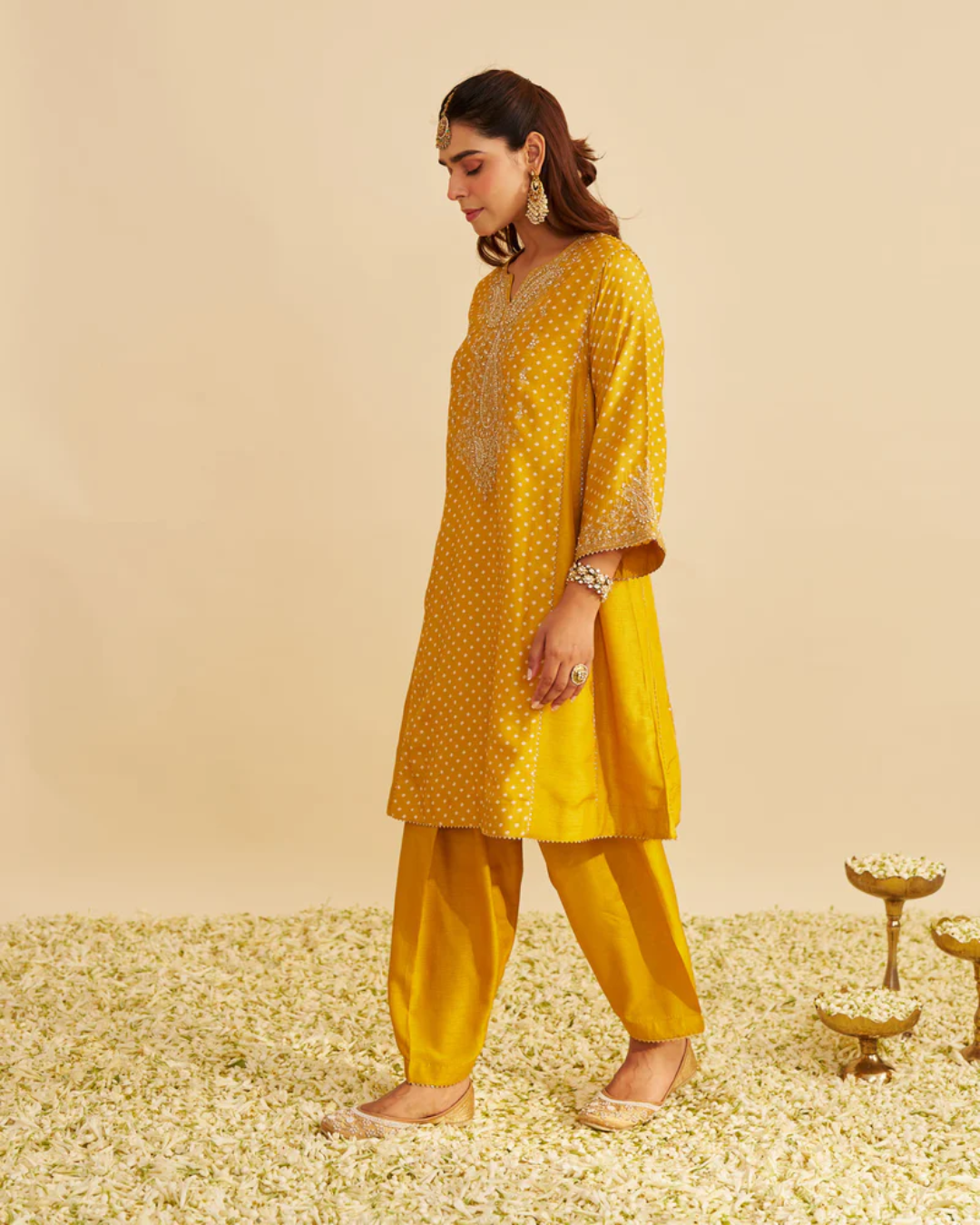 Sheetal Batra - Kayra Heirloom Mustard Short Gathered Chauga With Salwar from Gulbandh