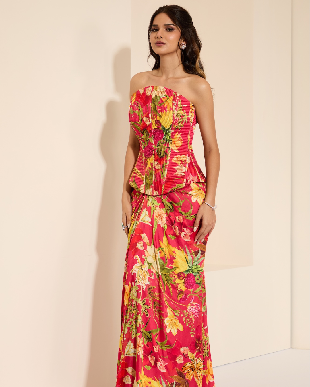 K&A by Karishma and Ashita - Cherry Bliss Corset and Drape